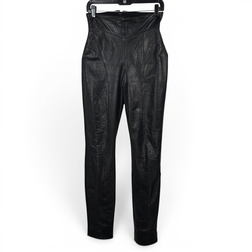 Cache Vintage Pants Womens Medium Black Leather Front High Waisted Tapered Y2K